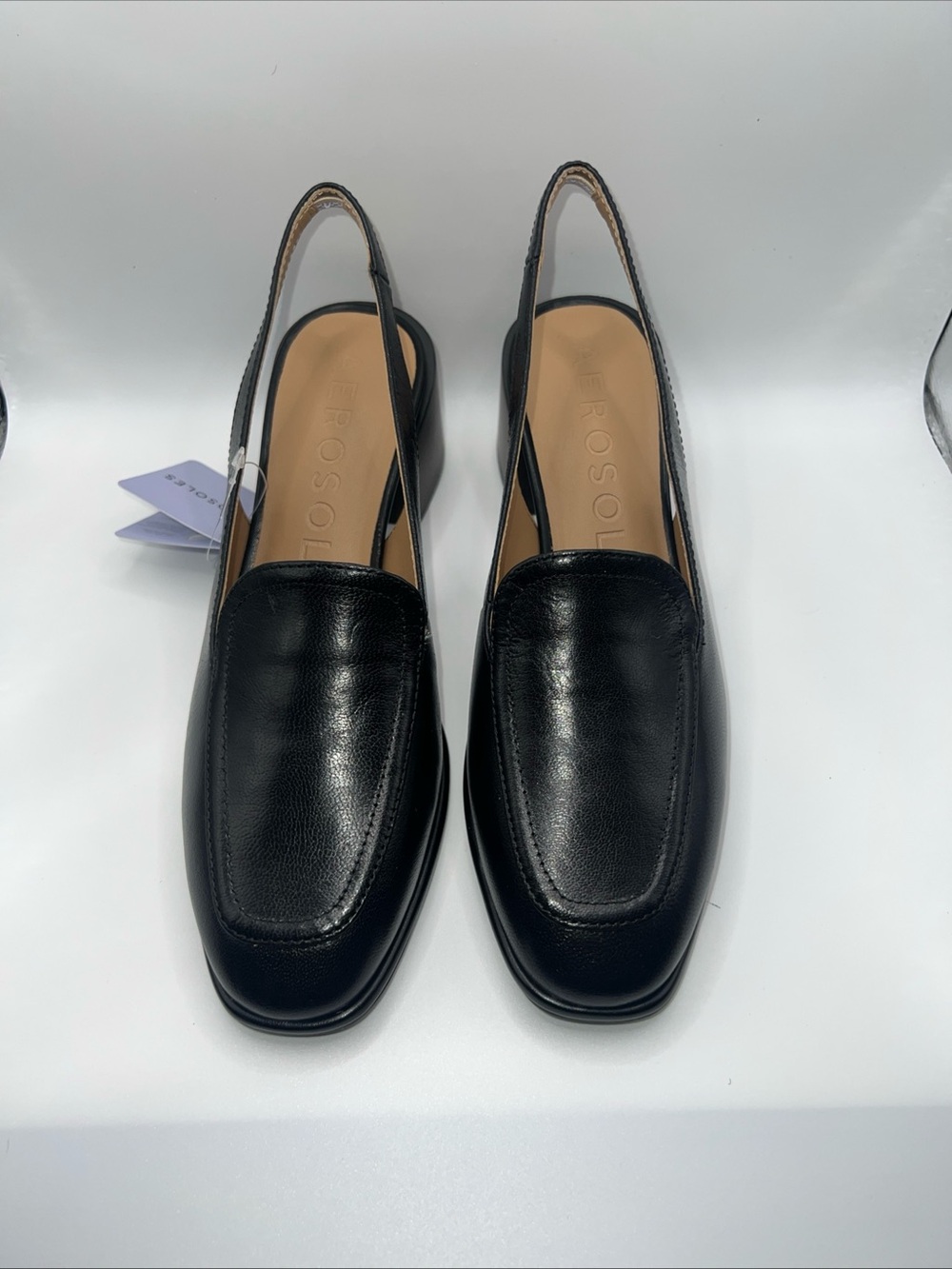 AEROSOLES Black Leather Slingback Loafers